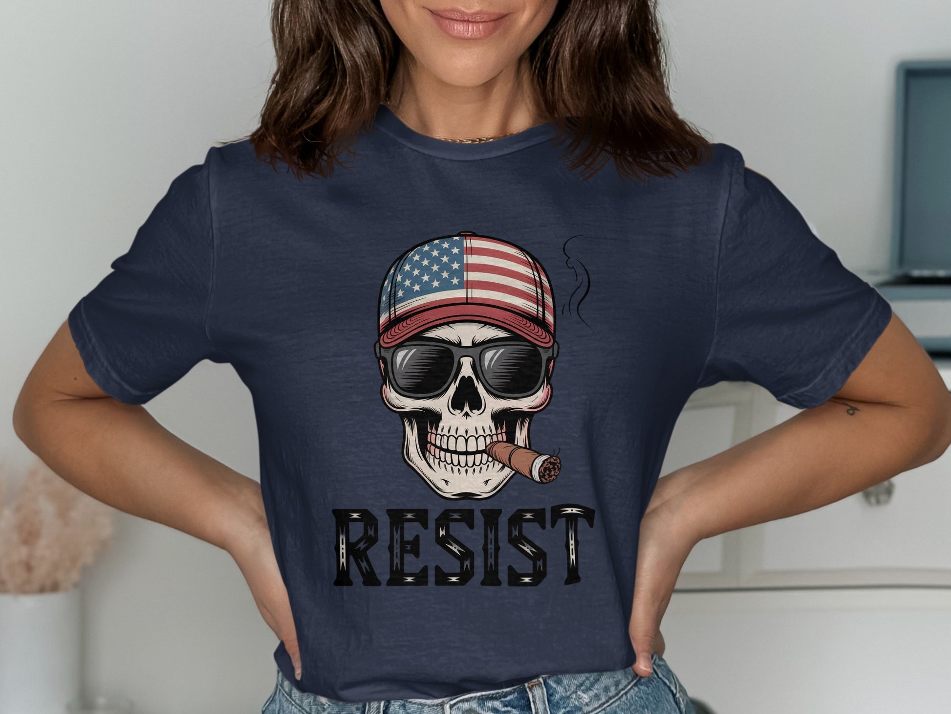 Skull with USA Flag Cap Resist T-shirt product type