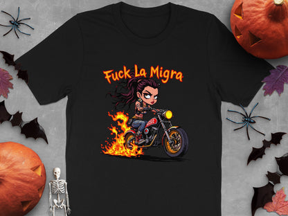 Fiery Biker Against La Migra Graphic T-shirt product