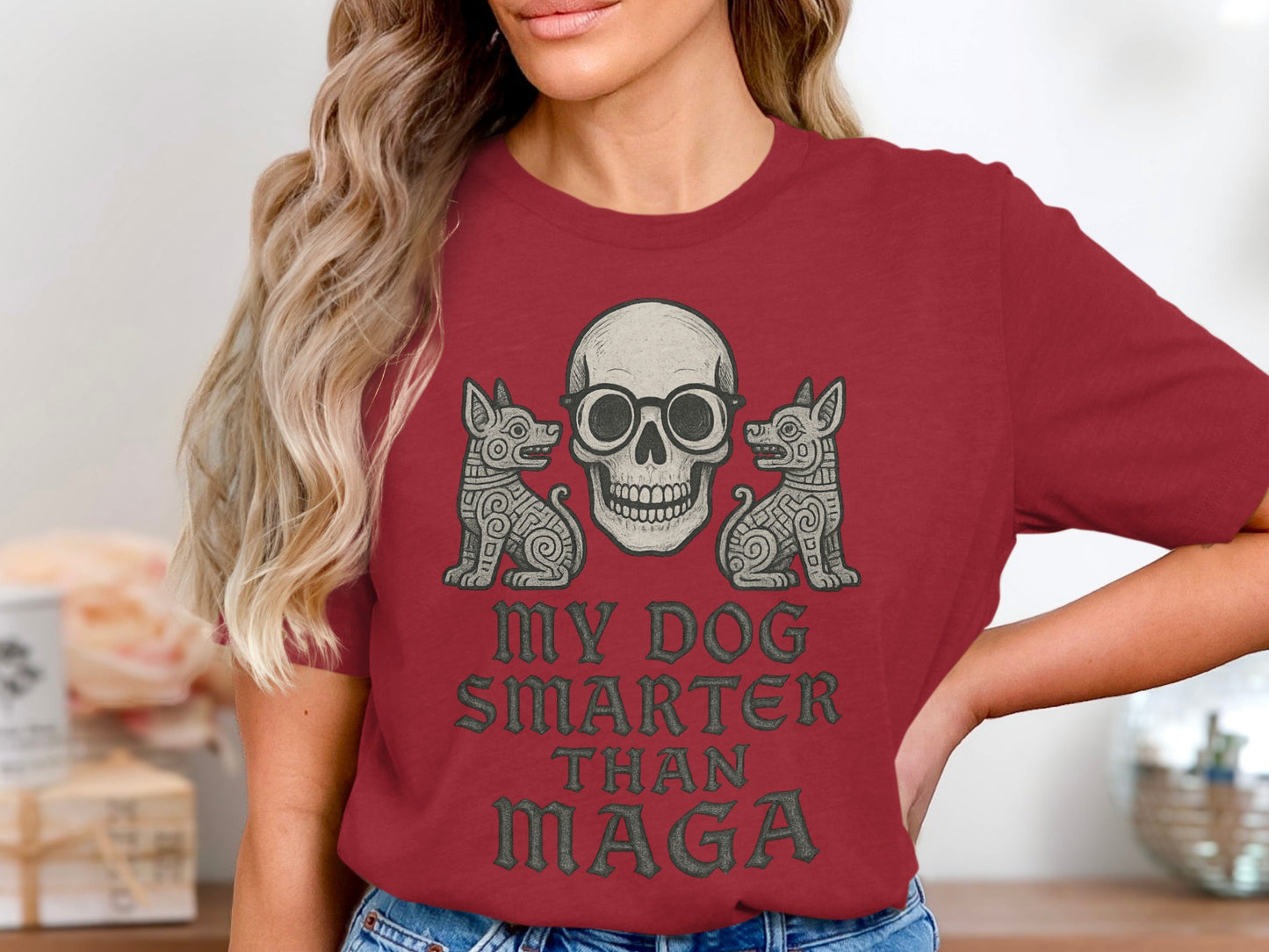 Funny Dog Smarter Than MAGA Skull Graphic T-Shirt