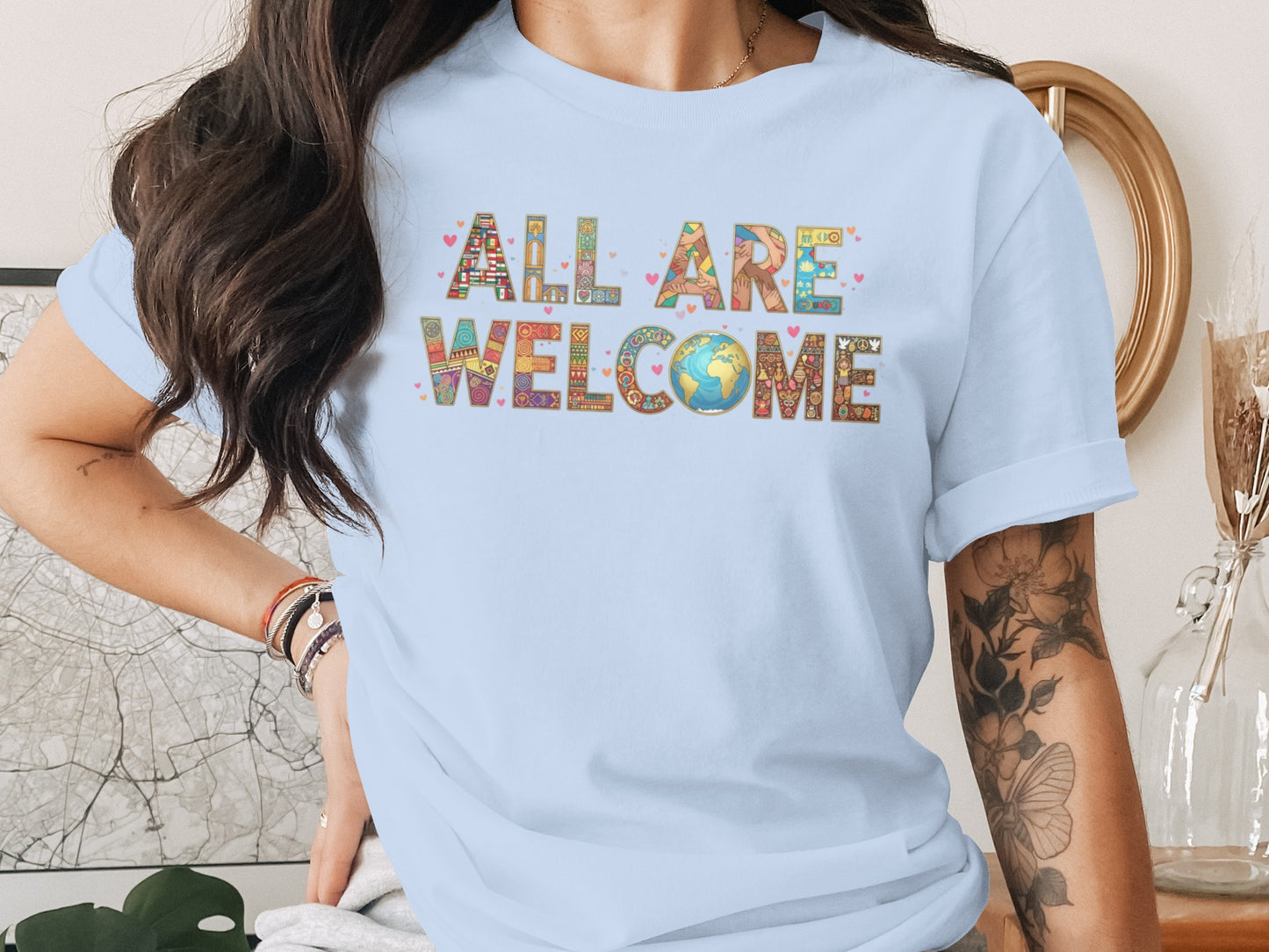 All Are Welcome Graphic Tee Positive Message Shirt