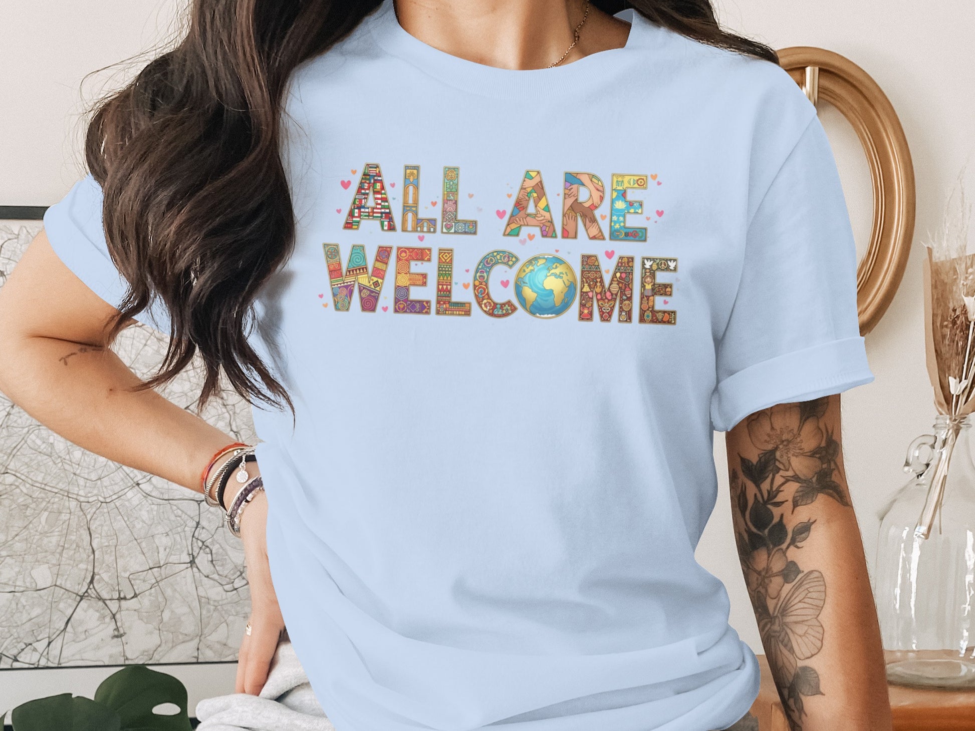 All Are Welcome Graphic Tee Positive Message Shirt