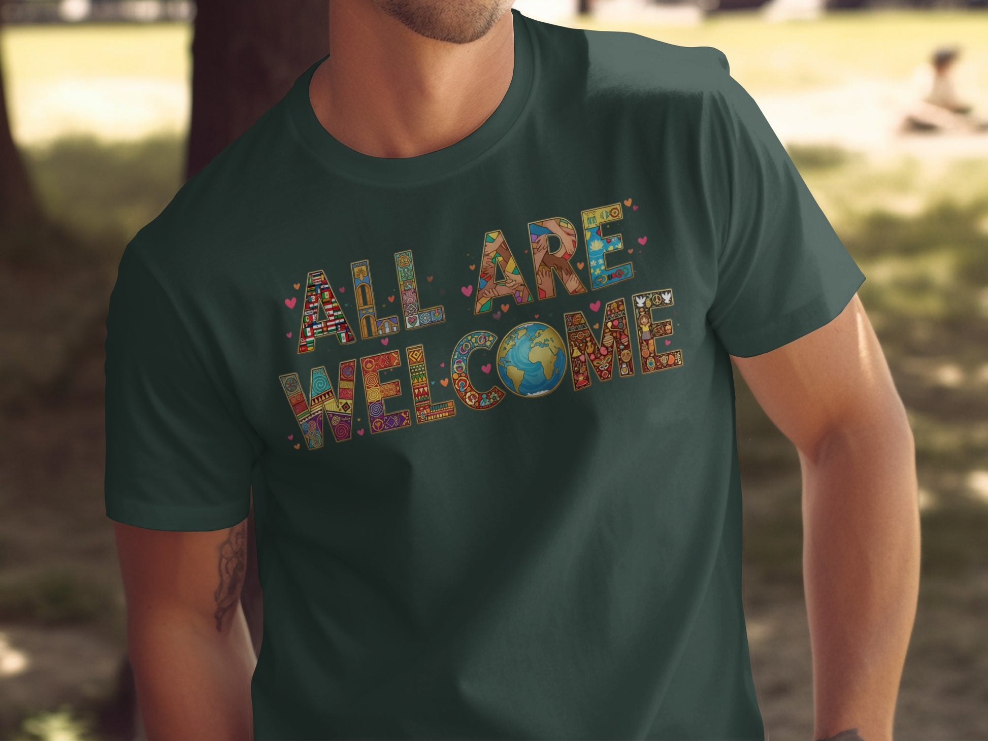 Distinctive All Are Welcome Themed Graphic Tee