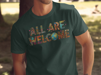 Distinctive All Are Welcome Themed Graphic Tee