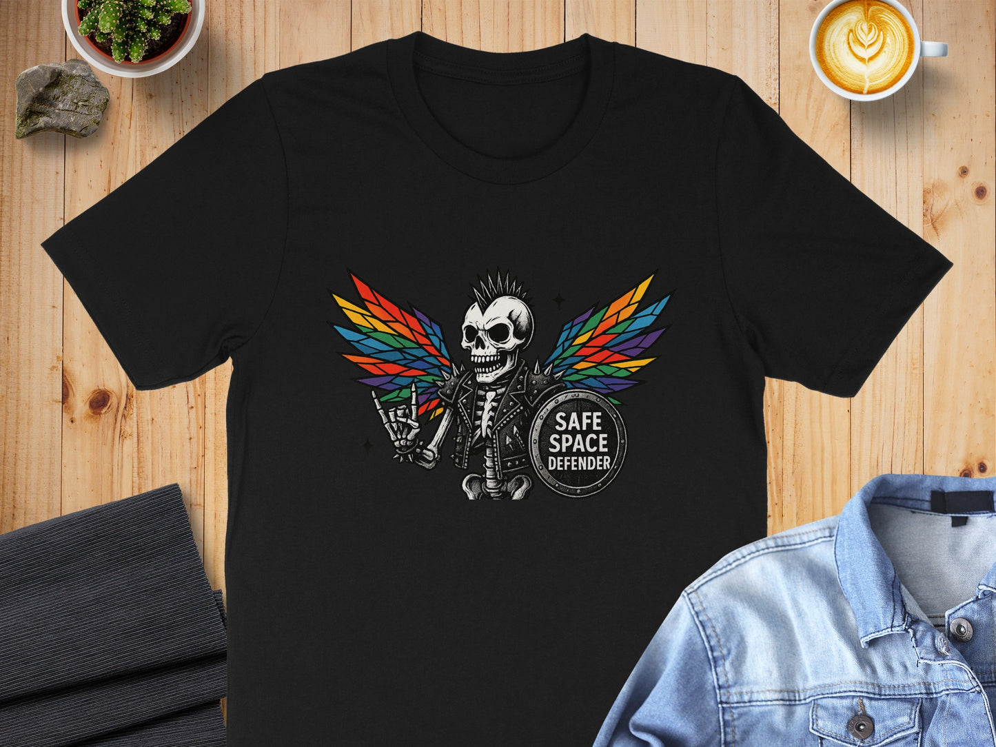 Safe Space Defender Skeleton Rainbow Wings T-shirt product