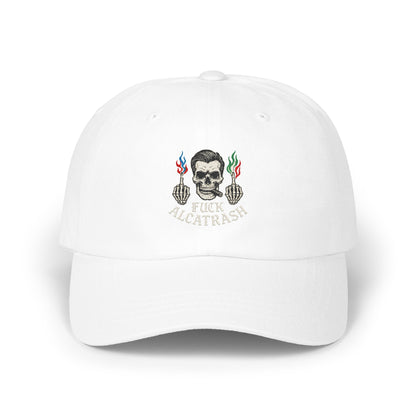 Skull with Text Embroidery White Hat product type
