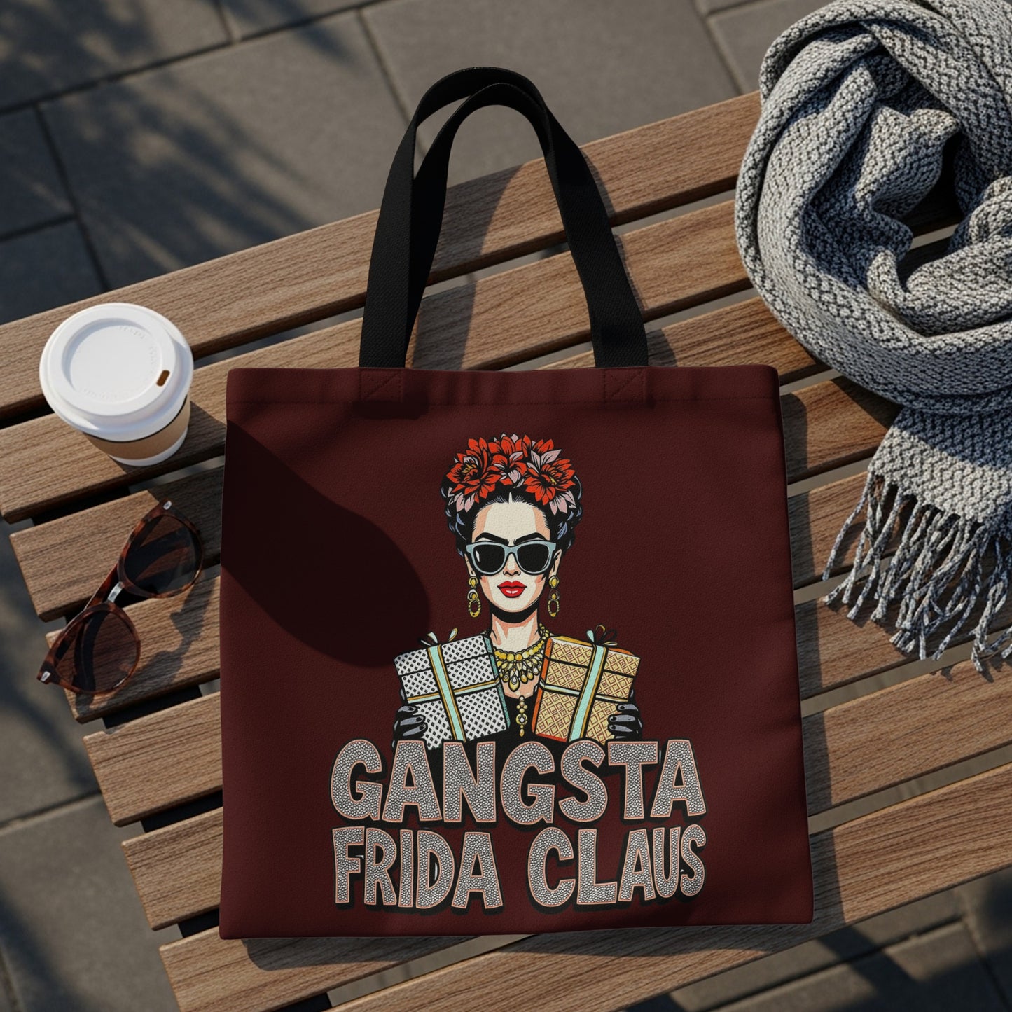 Gangsta Frida Claus Tote Bag for Holiday Shopping