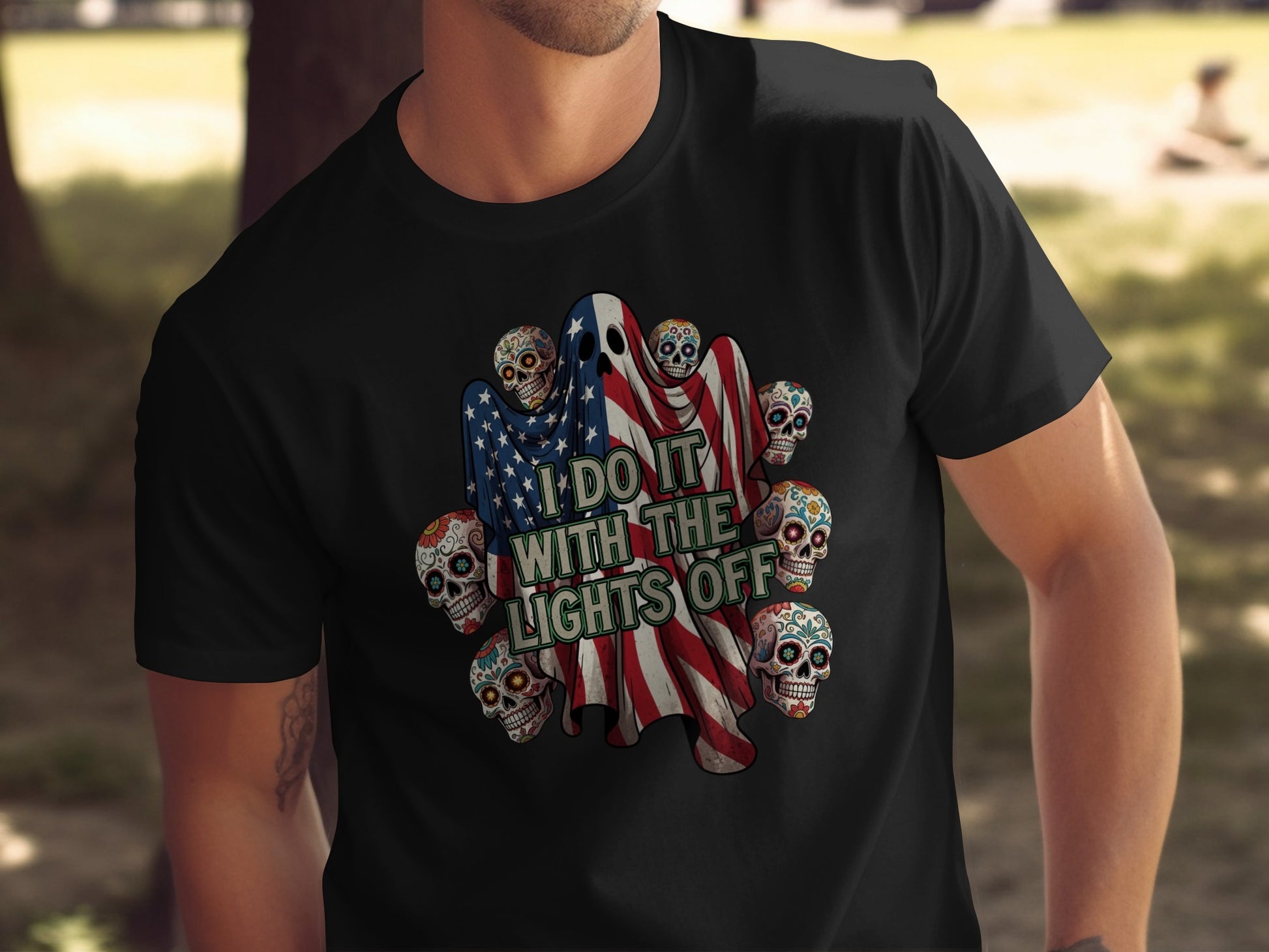 I Do It With The Lights Off Skull American Flag product
