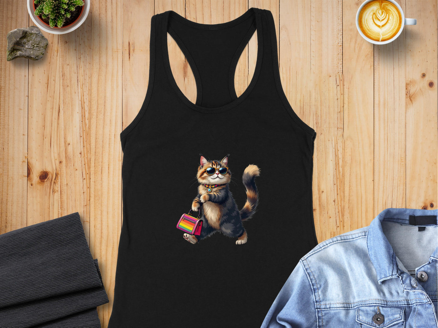 Fashionable Cat with Handbag Graphic Tank Top product
