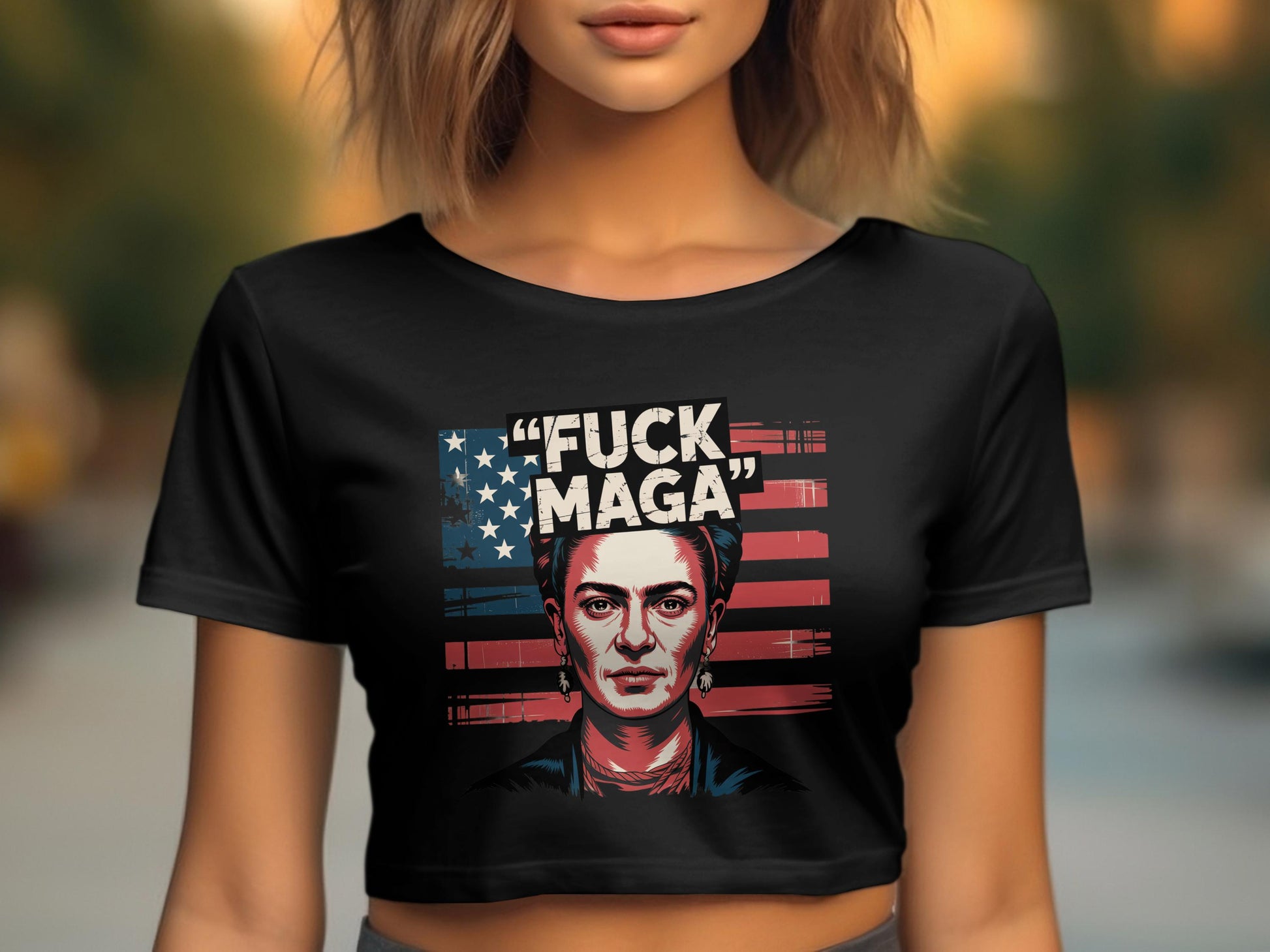 Empowering Fuck Maga Graphic Black Crop Top product