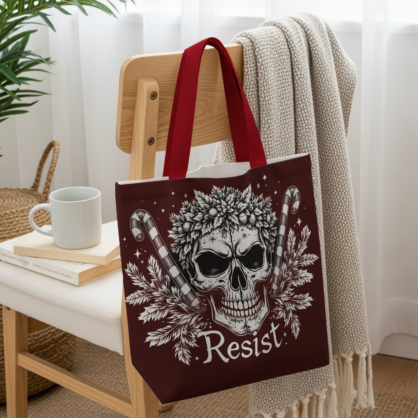Resist Skull with Candy Canes Design Tote Bag