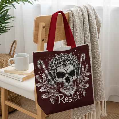 Resist Skull with Candy Canes Design Tote Bag