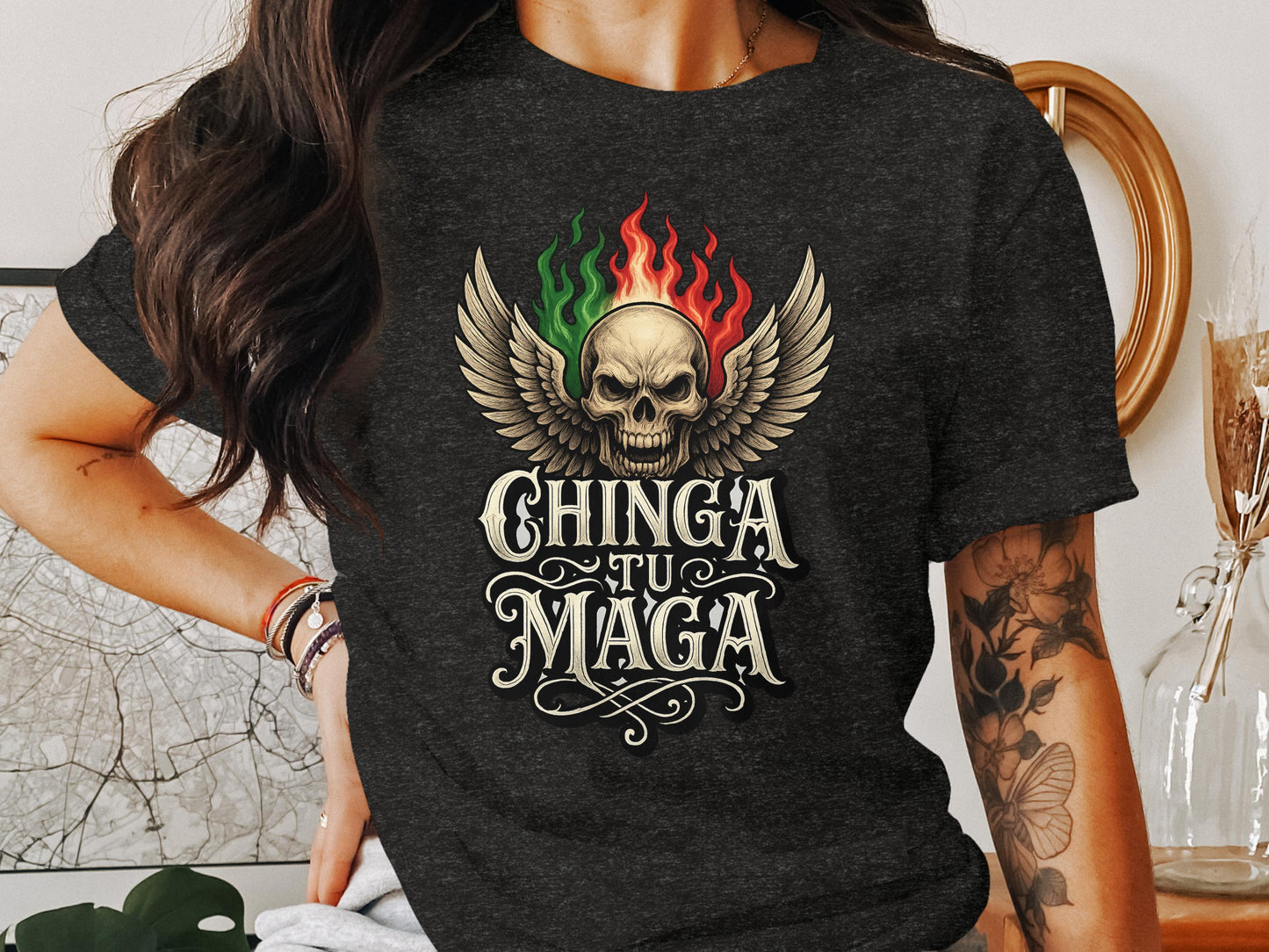 Chinga Tu Maga Graphic Skull Wings T-Shirt product