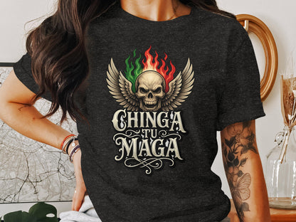 Chinga Tu Maga Graphic Skull Wings T-Shirt product