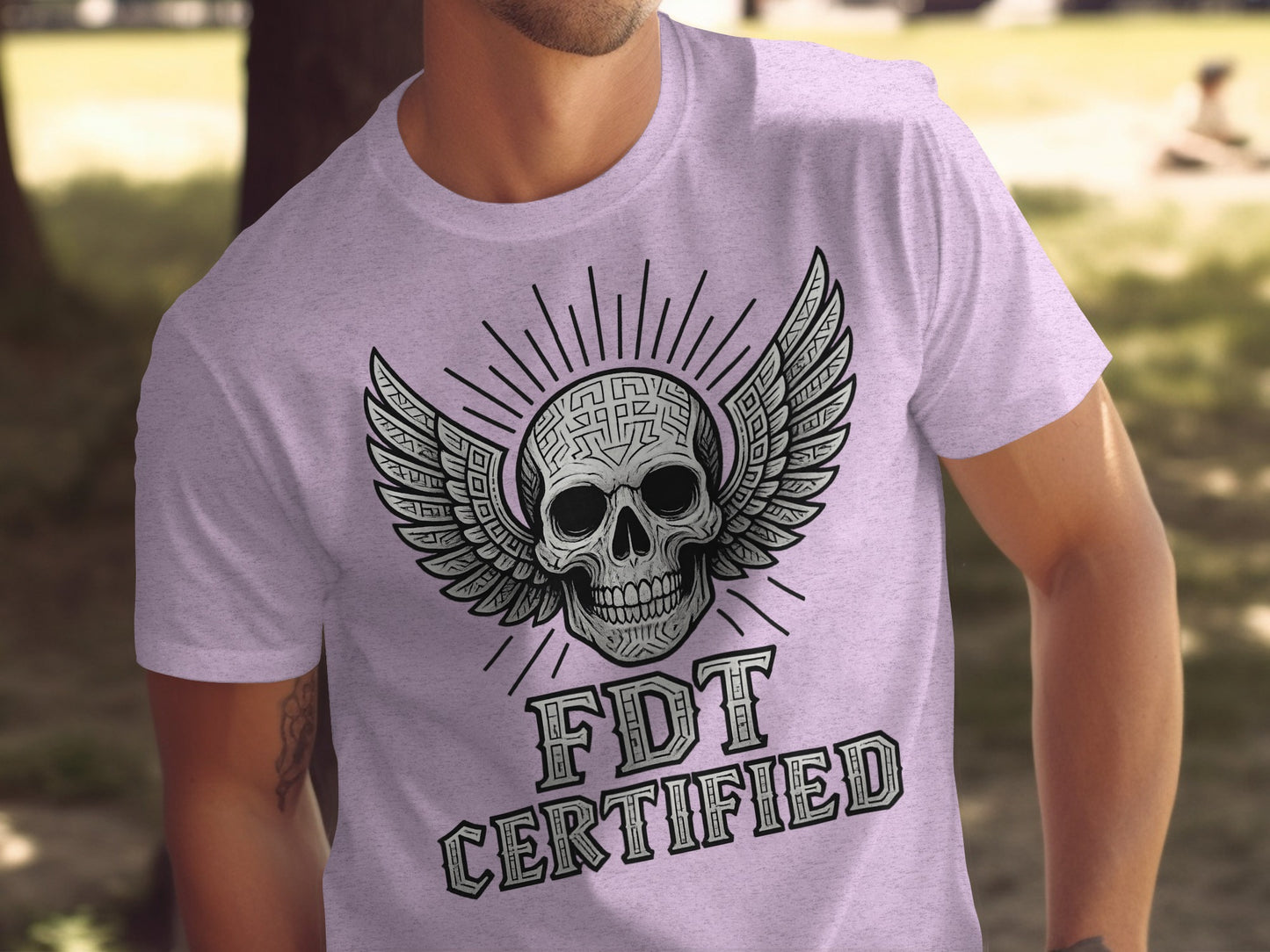 FDT Certified Skull with Wings Graphic Design Shirt