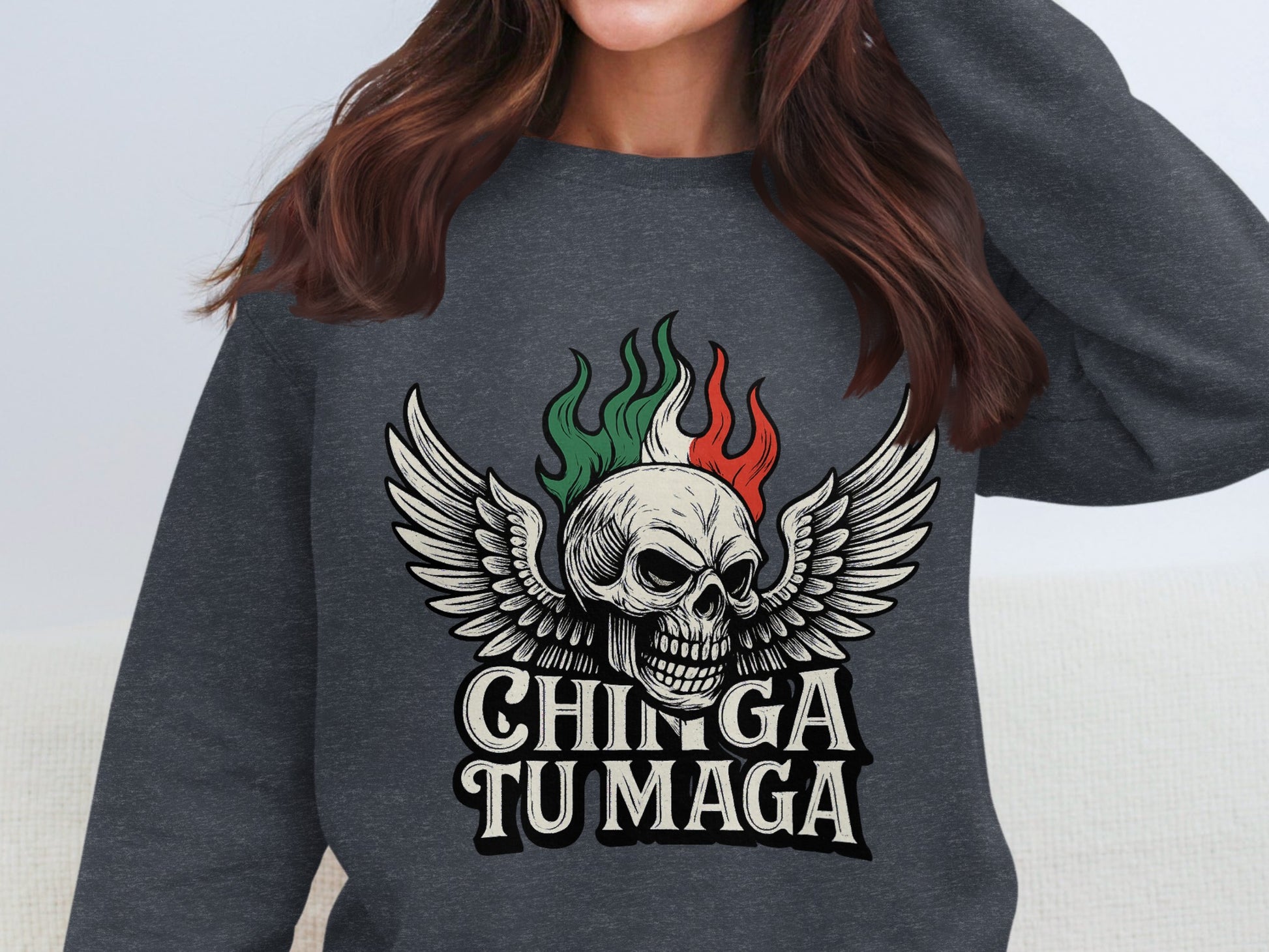 Chinga Tu Maga Graphic Skull Wings Sweatshirt product