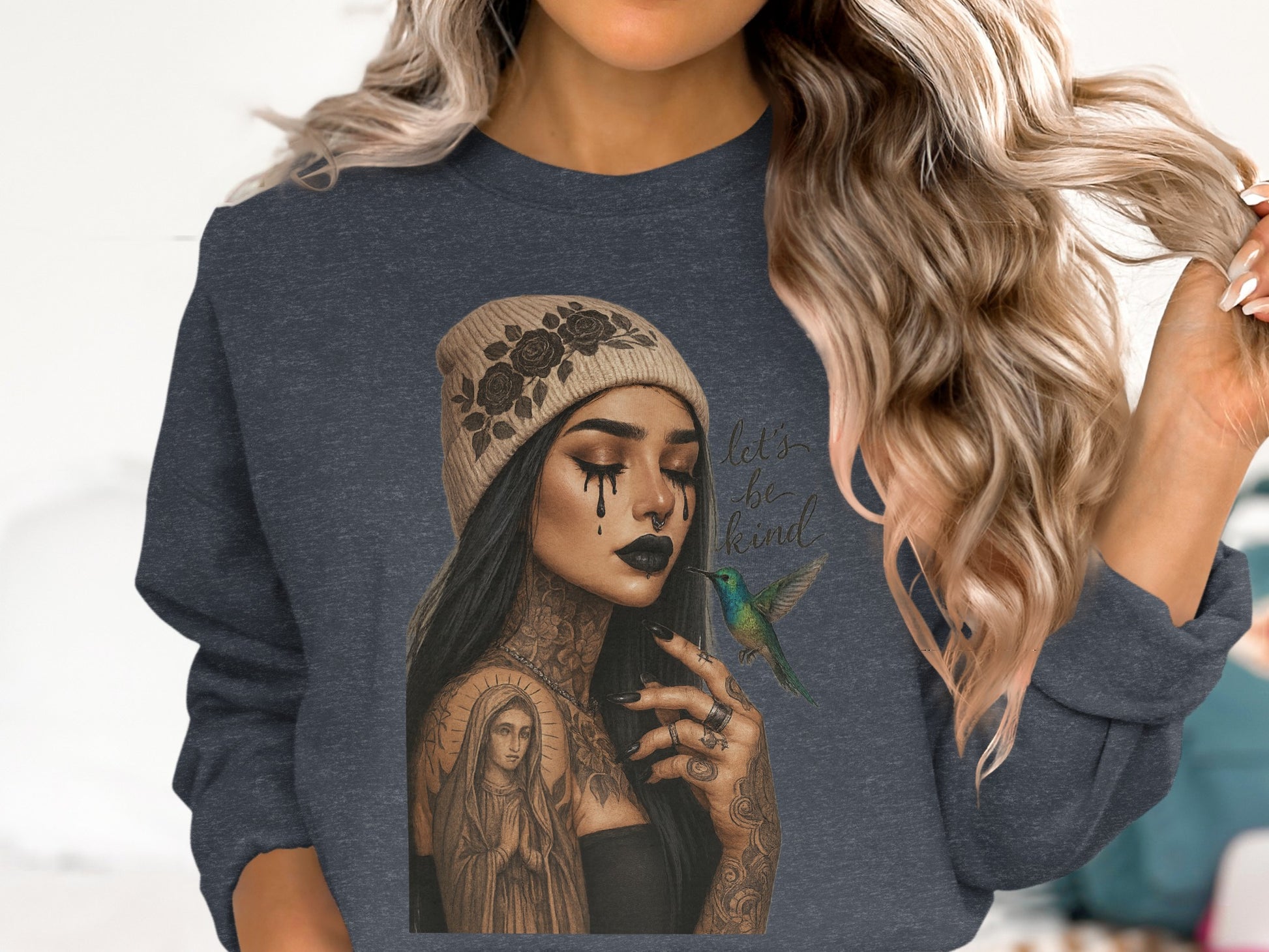 Let's Be Kind Tattooed Woman with Hummingbird product type