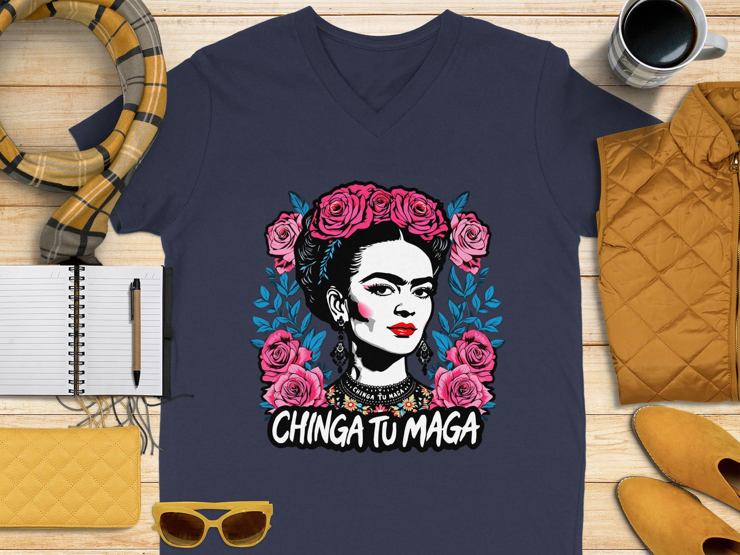 Chinga Tu Maga Graphic Design V-Neck Shirt