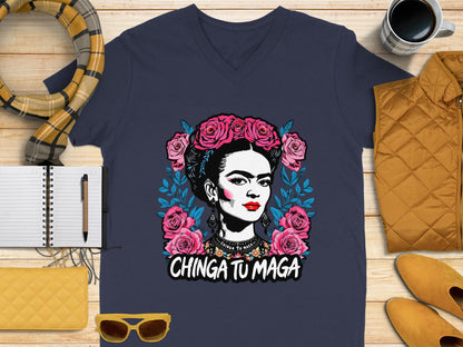 Chinga Tu Maga Graphic Design V-Neck Shirt