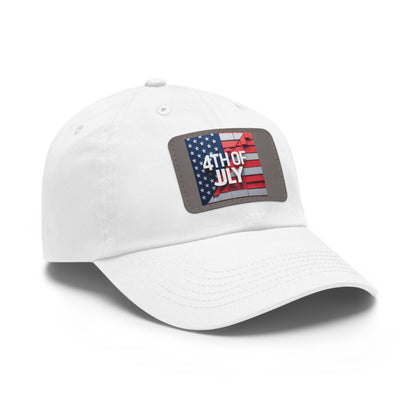 4th of July Dad Hat with Leather Patch - Patriotic Cap for Independence Day