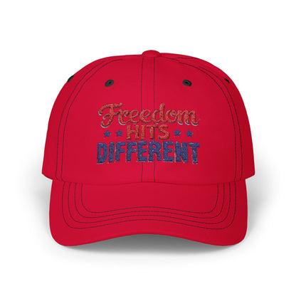 Freedom Hits Different Dad Cap - Classic White Adjustable Hat for Patriotic Fashion