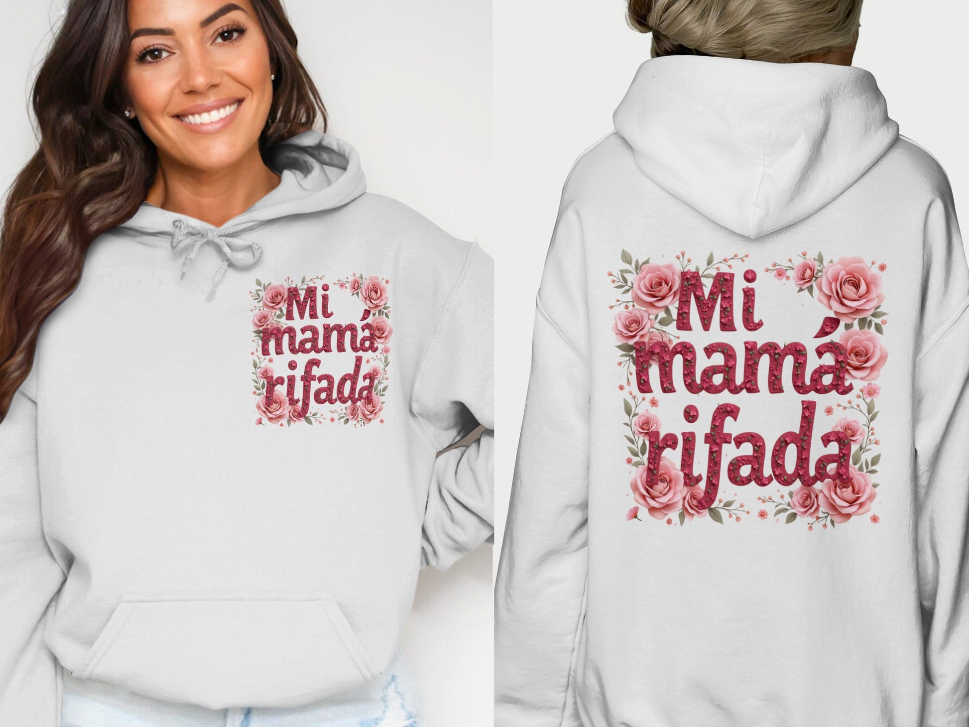 Mi Mamá Rifada Hoodie with Floral Design product type