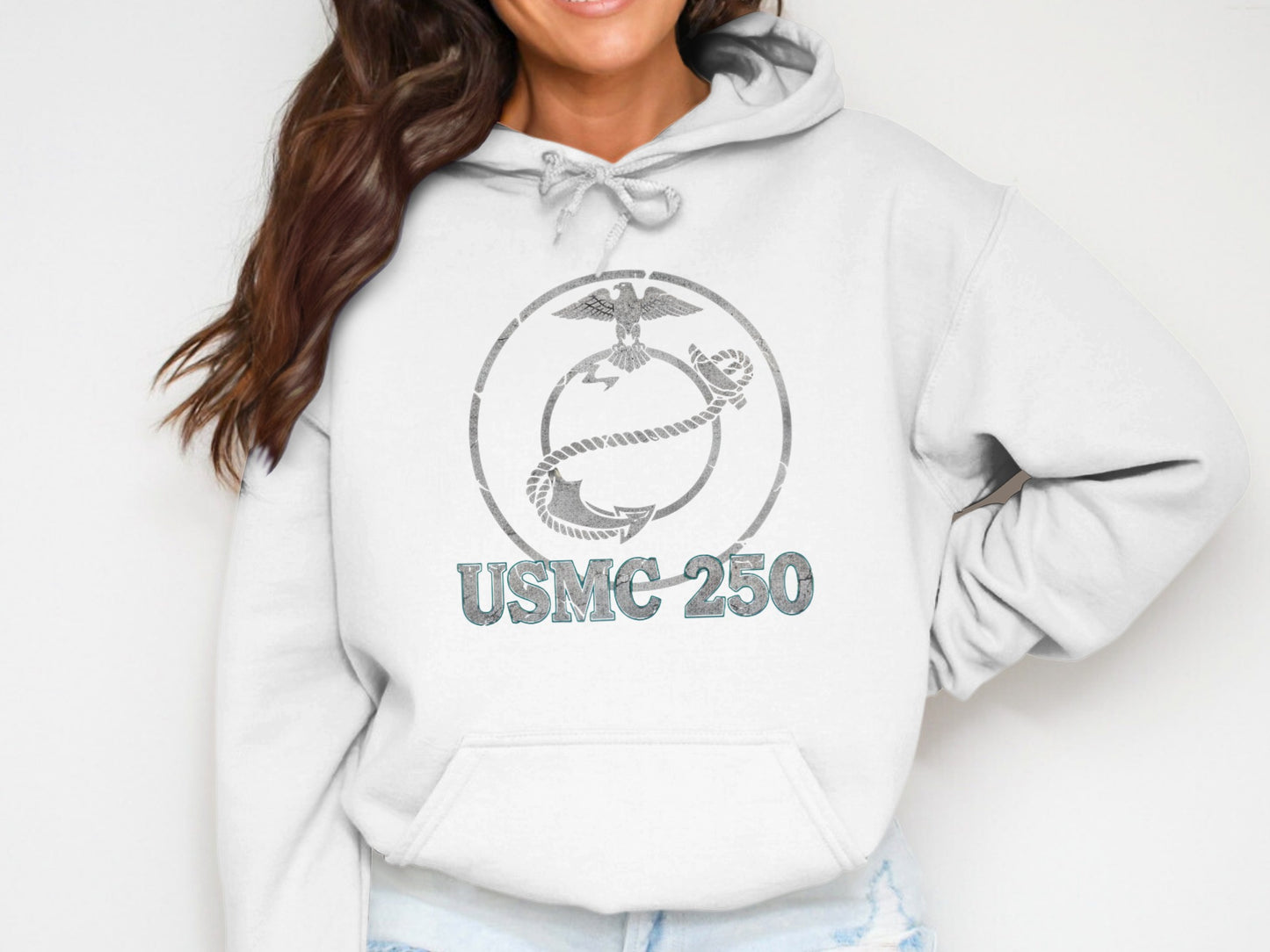 USMC 250 Marine Corps Emblem White Hoodie