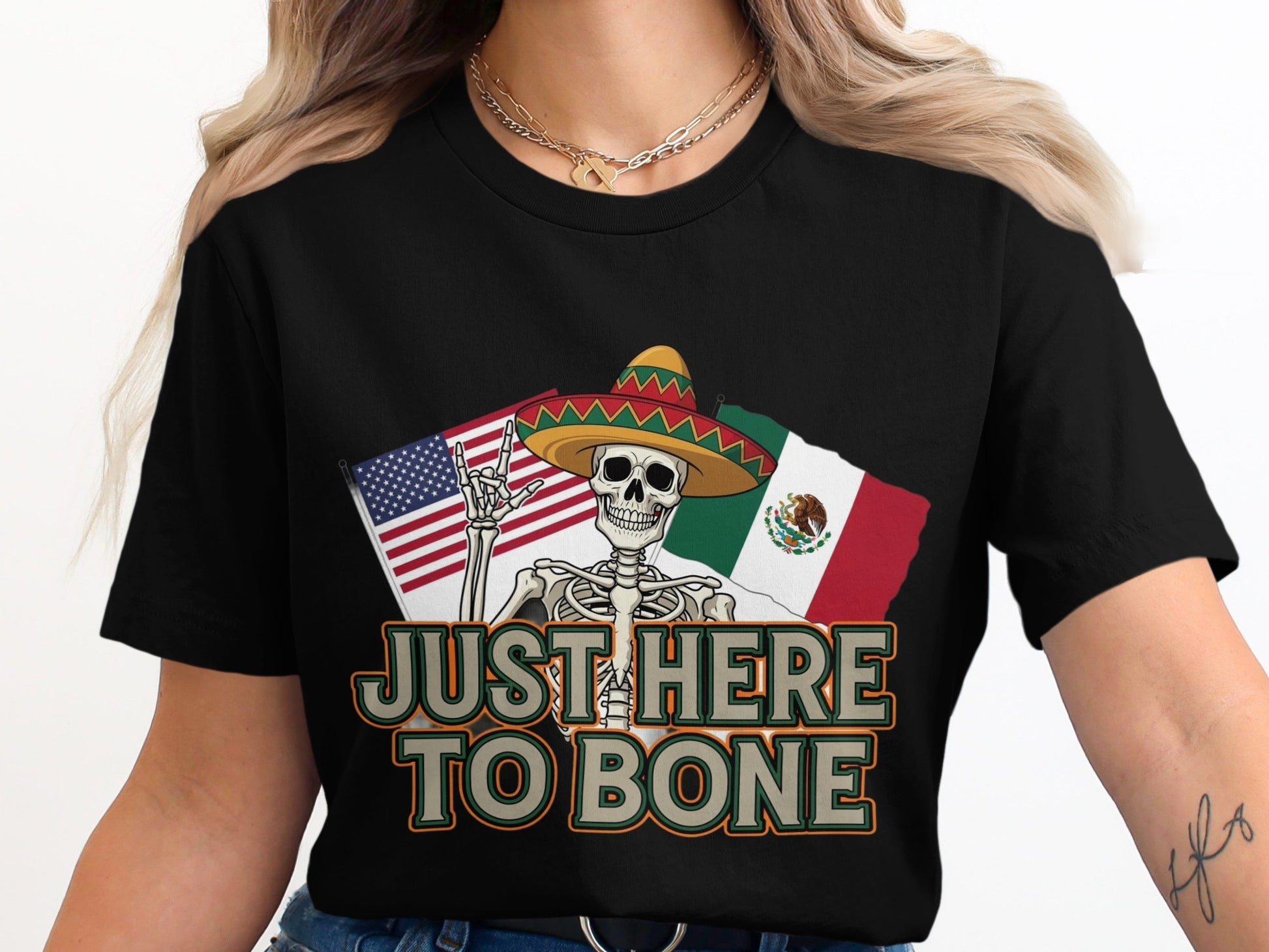 Just Here to Bone Flag Design Skeleton Shirt product