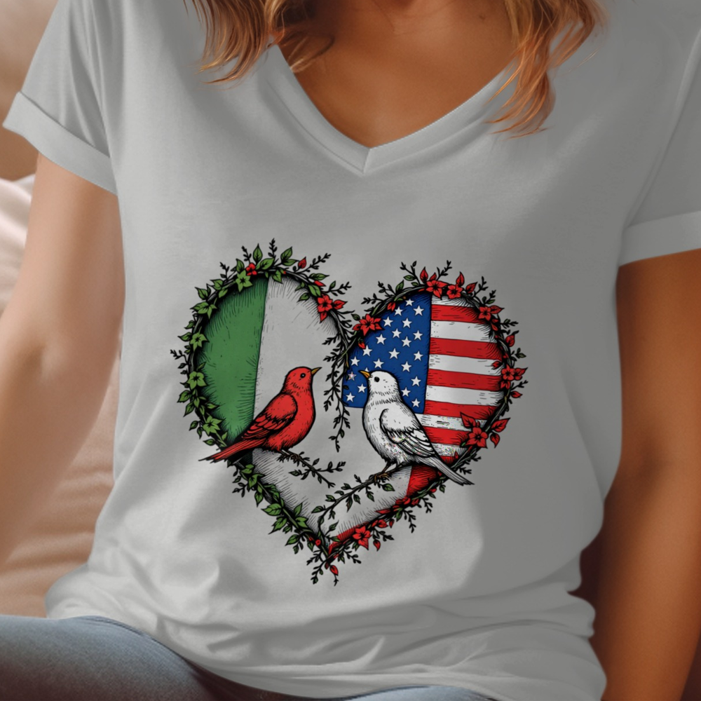 Heart Shaped Flag with Birds Design Women's T-Shirt Product Type