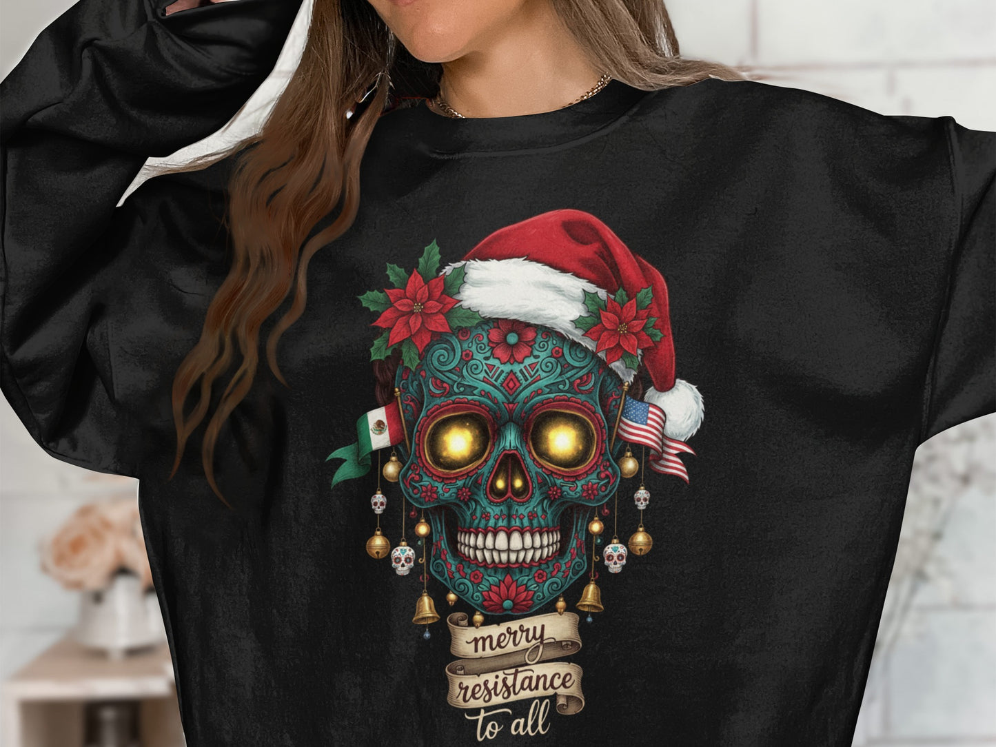 Merry Resistance to All Skull Christmas Sweatshirt