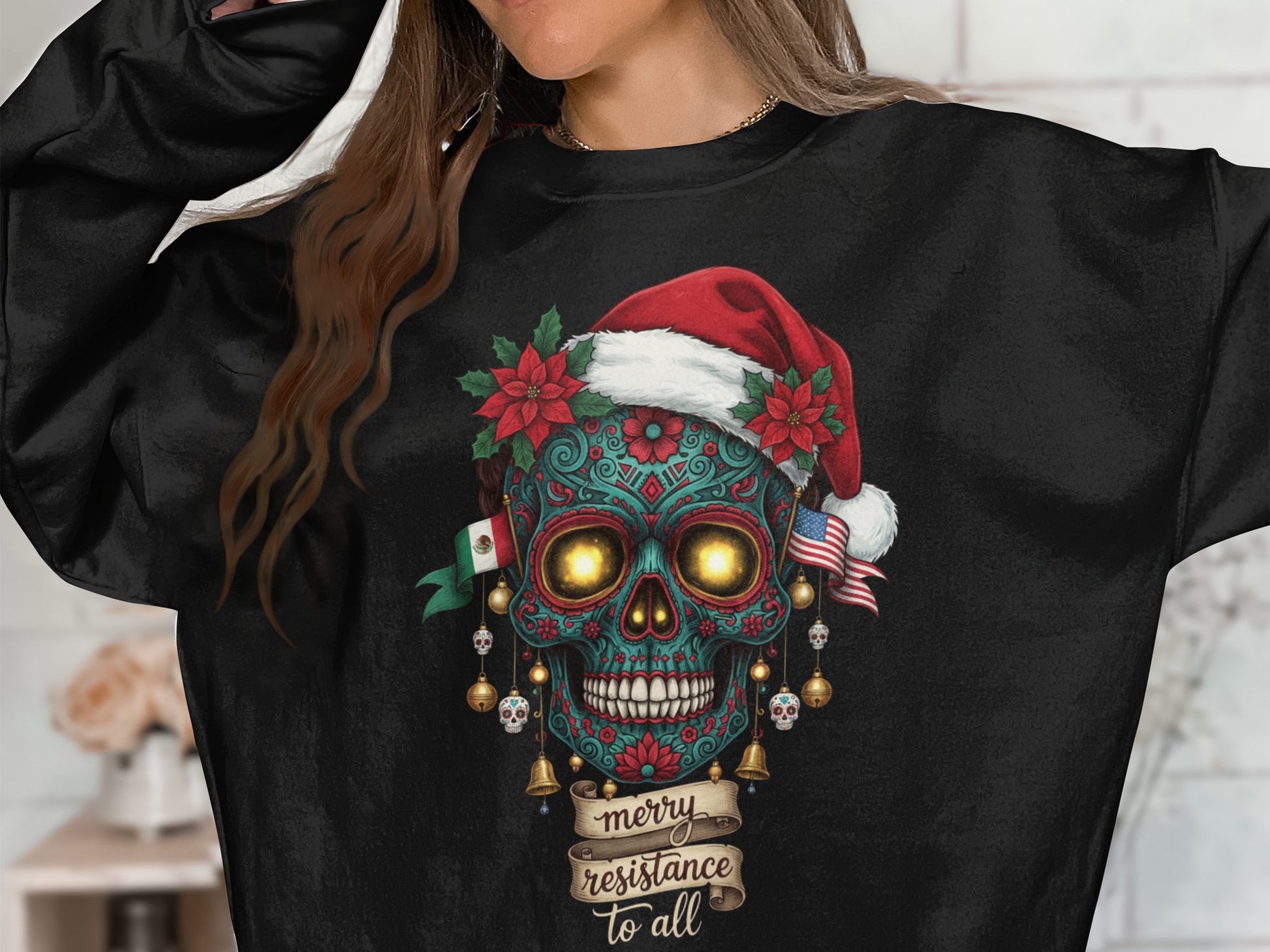 Merry Resistance to All Skull Christmas Sweatshirt