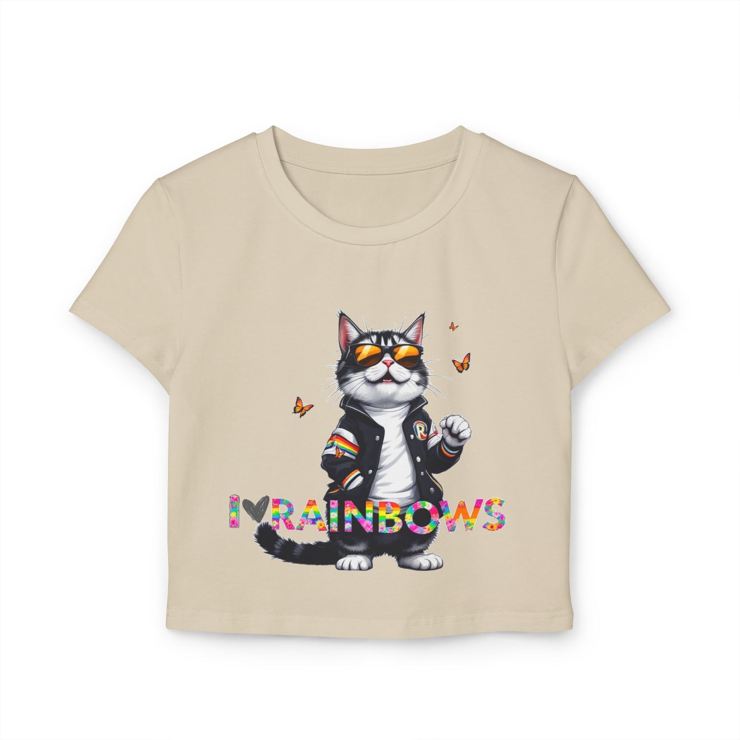 I ❤️ Rainbows Cat Women's Baby Tee - Cute Summer Top for Cat Lovers