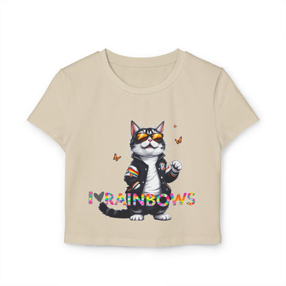 I ❤️ Rainbows Cat Women's Baby Tee - Cute Summer Top for Cat Lovers