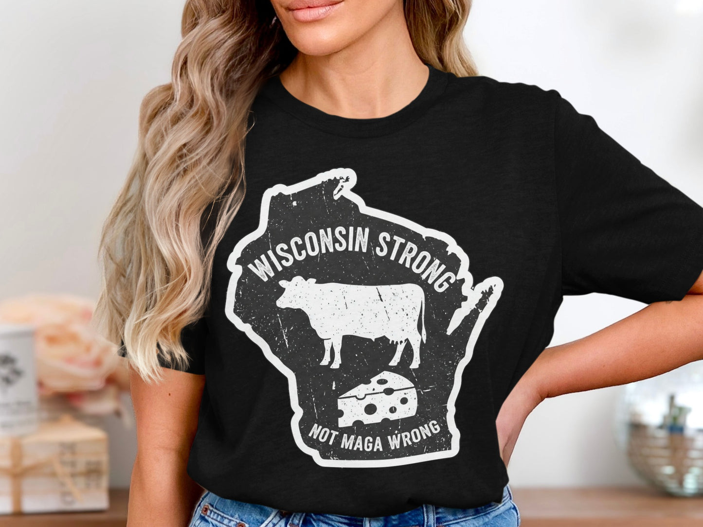 Wisconsin Strong Not Maga Wrong Black Shirt product