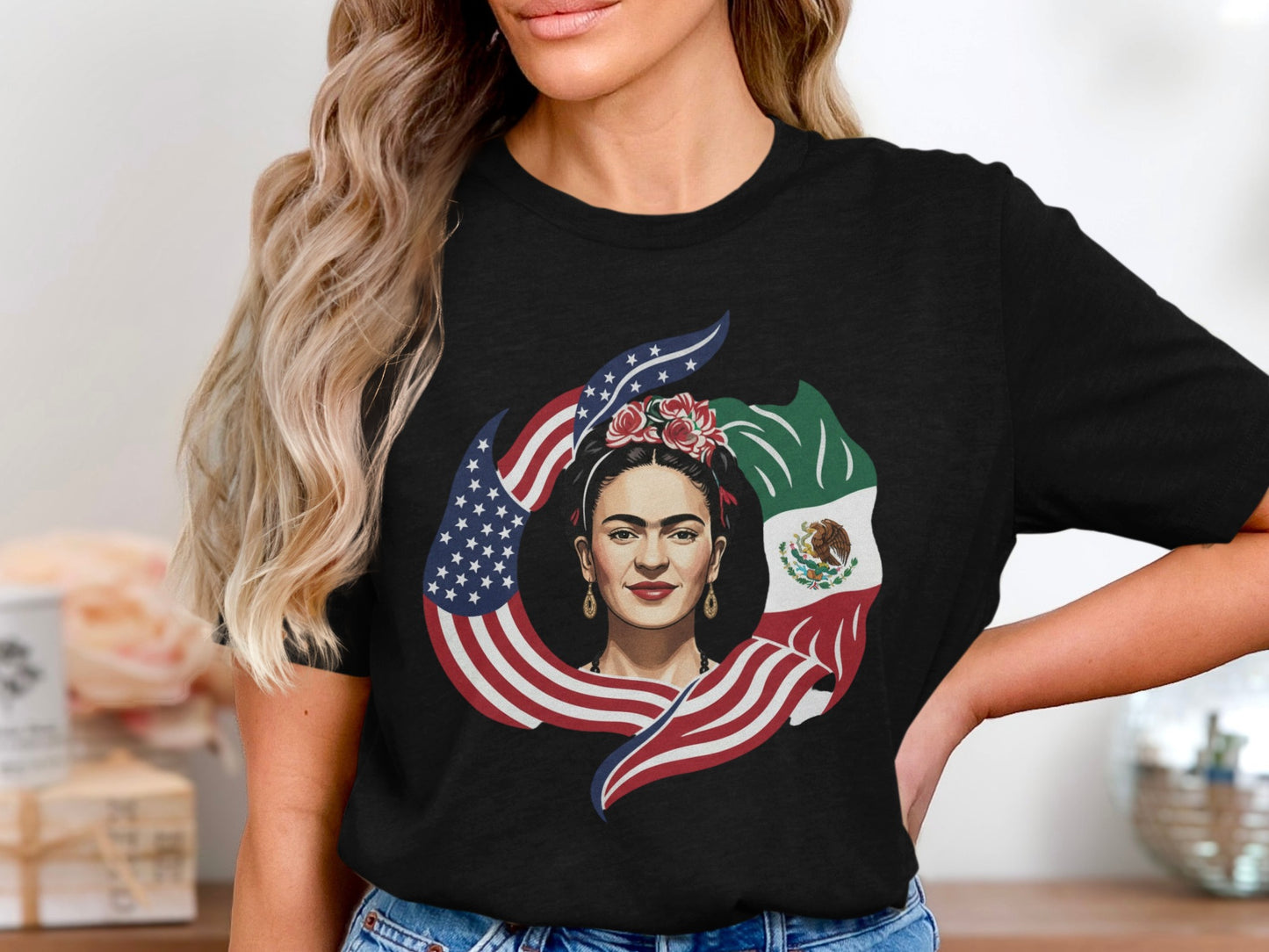 Frida Kahlo with Flags Graphic Print T-shirt product