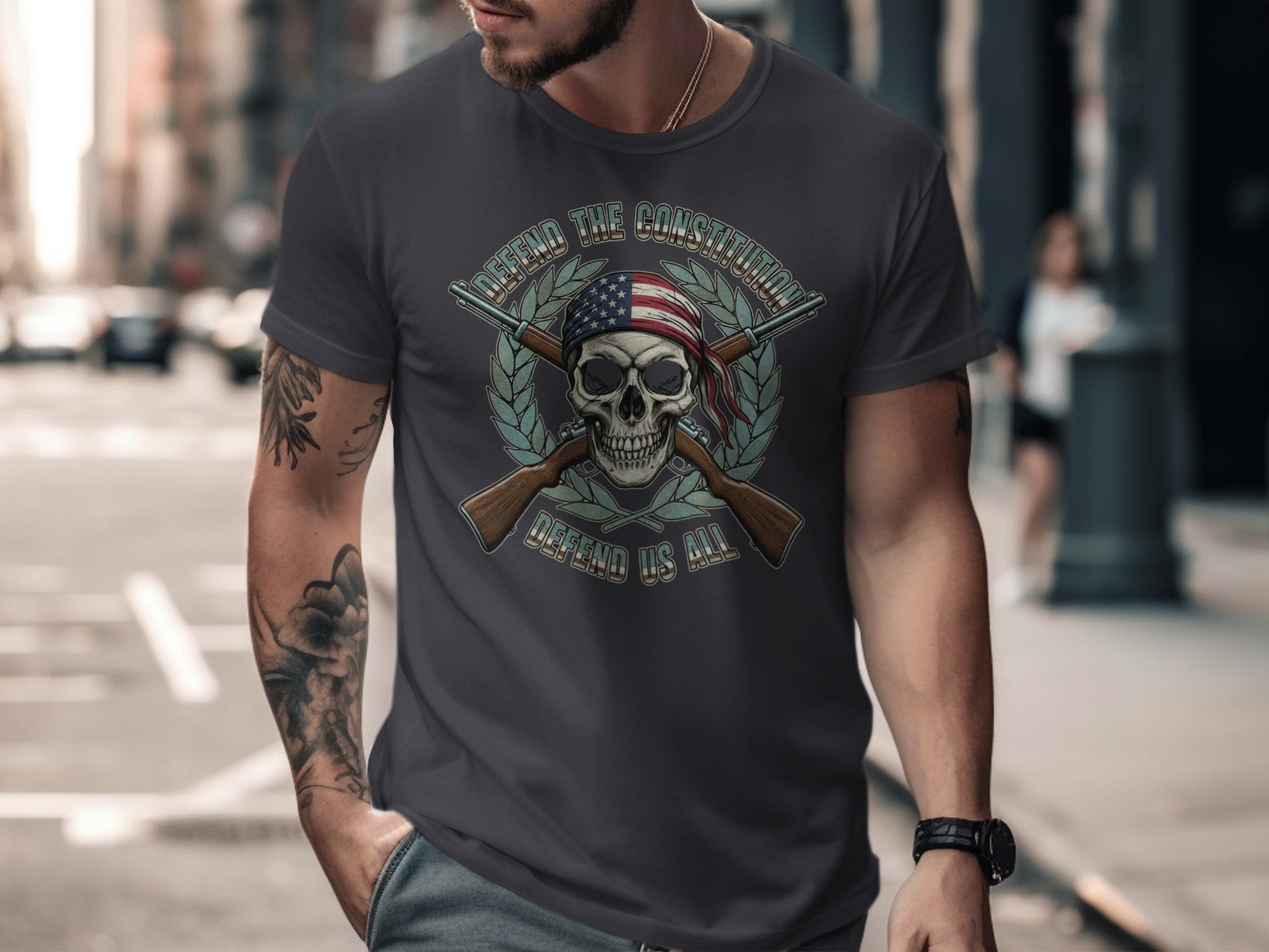 Defend The Constitution American Skull Graphic Tee
