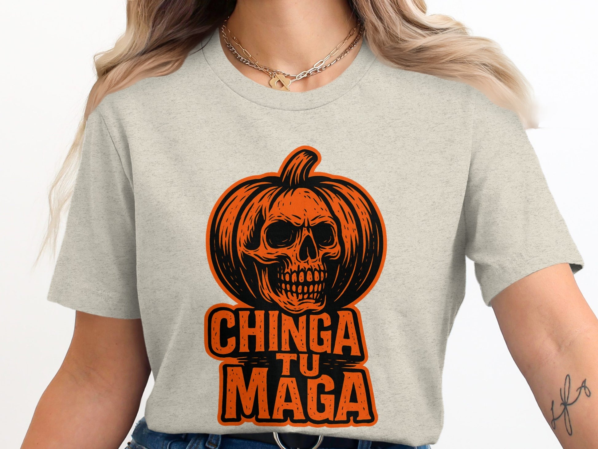 Chinga Tu Maga Pumpkin Skull Graphic Tee product