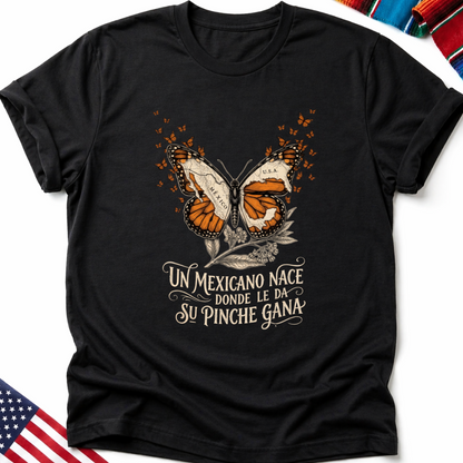 Black t-shirt with a butterfly design featuring "U.S.A." and "Mexico" text.