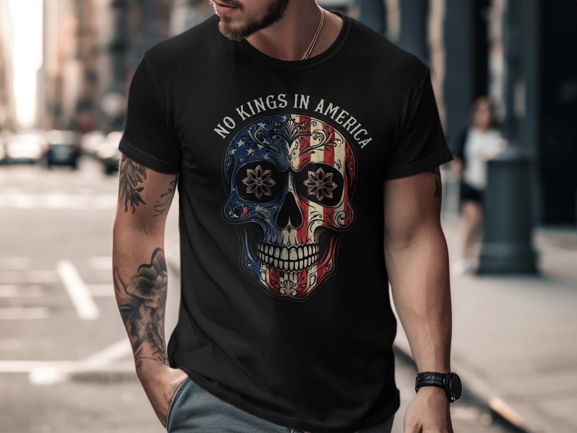 No Kings In America Skull Graphic T-Shirt product