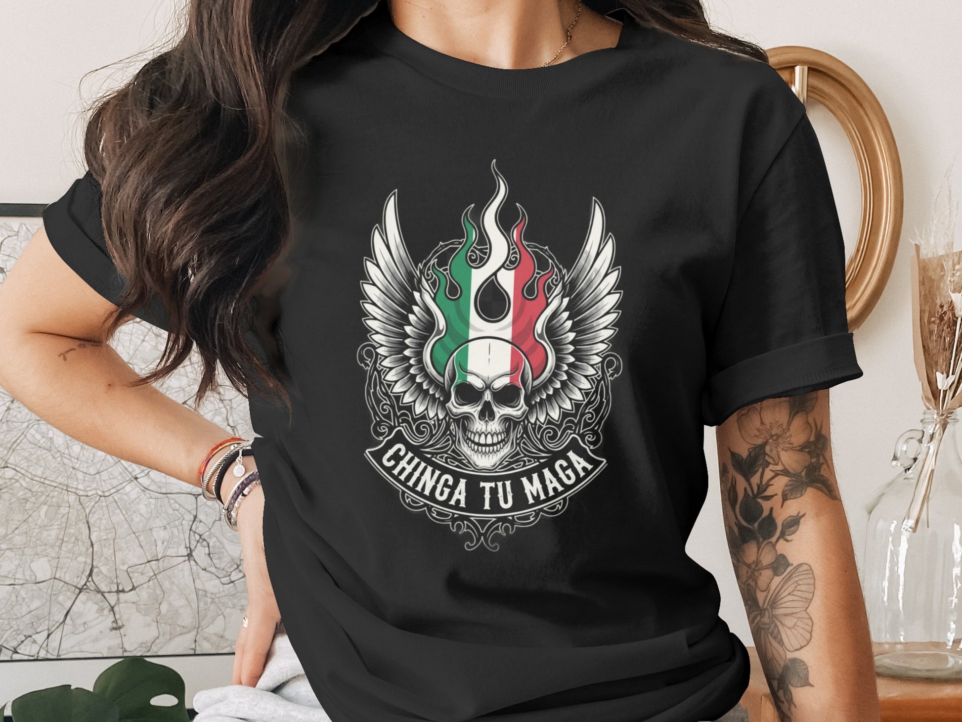 Chinga Tu Maga Shirt With Skull and Wings Design