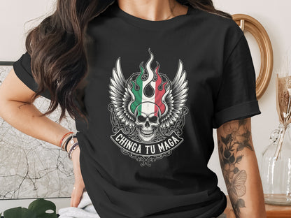 Chinga Tu Maga Shirt With Skull and Wings Design