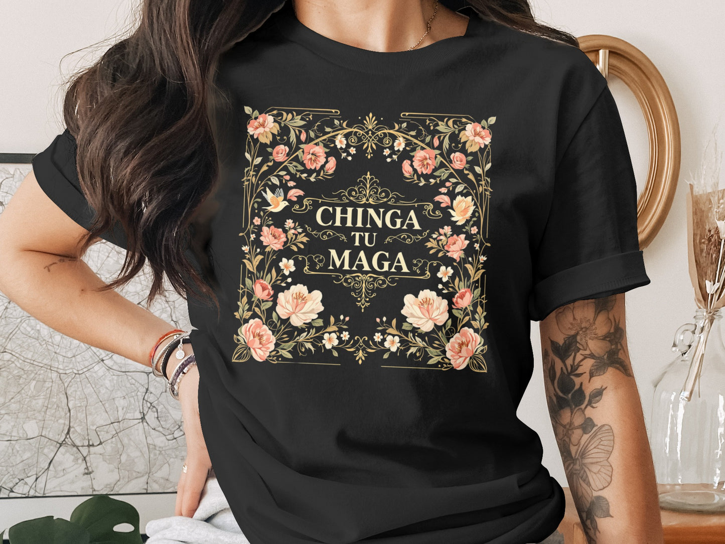 Chinga Tu Maga Floral Design Statement Shirt