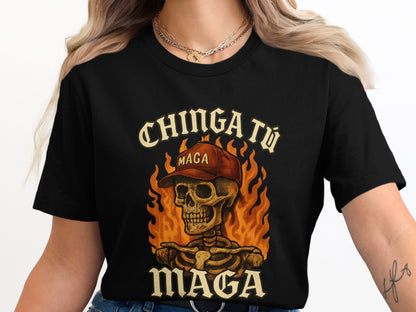 Chinga Tu Maga Skull and Flames Graphic T-shirt product