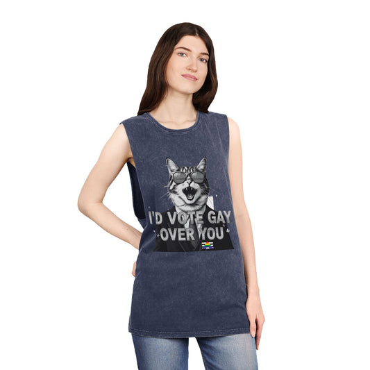 Unisex Stonewash Tank Top - I'd Vote Gay Over You - LGBTQ+ Pride Apparel
