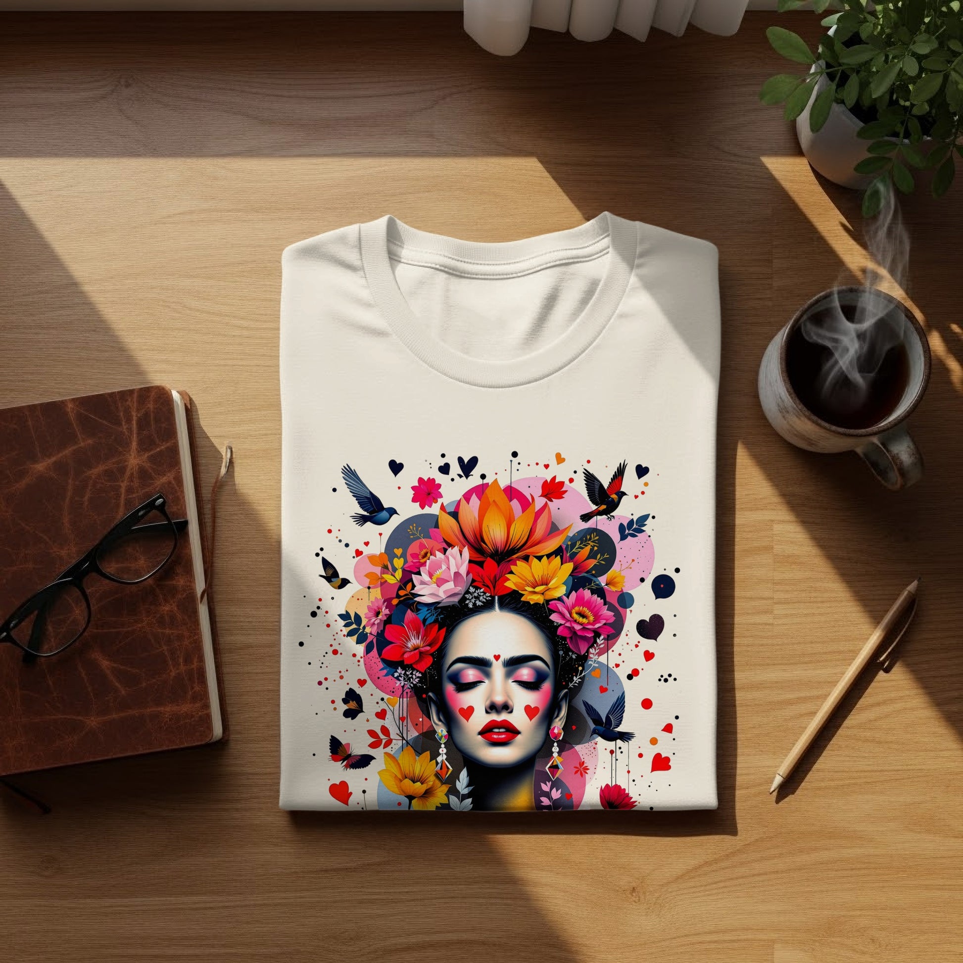 Artistic Woman Face Floral Birds Butterfly Hearts product type