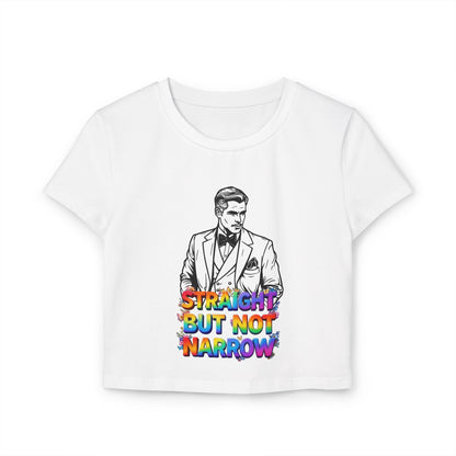 LGBTQ+ Pride Women's Baby Tee - Straight But Not Narrow Graphic Crop Top