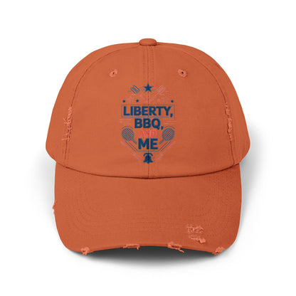 Liberty BBQ Unisex Distressed Cap - Perfect for Summer Grilling and Independence Day Celebrations