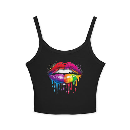 Pride tank top Rainbow Drip Lips Women's Spaghetti Strap Tank Top - Colorful Graphic Summer Sleeveless Top