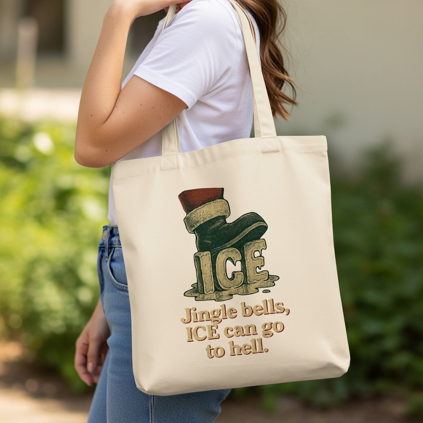 Festive ICE Themed Tote Bag with Jingle Bells Text