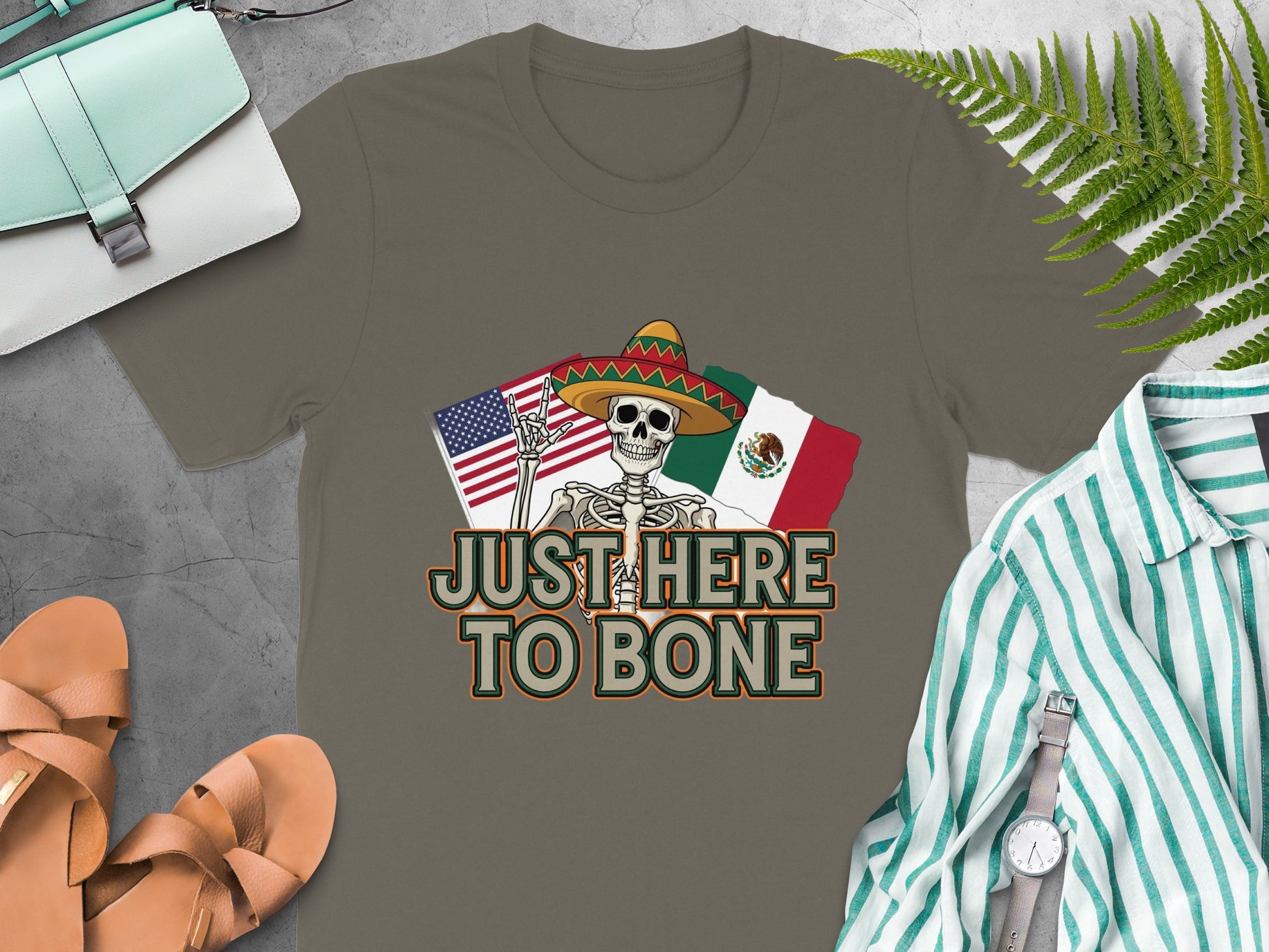 Just Here To Bone Skeleton With Flags T-shirt product