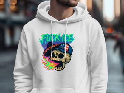Vibrant Flaming Skull Design Hoodie Product